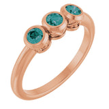 14K Gold Round Natural Alexandrite Three-Stone Bezel-Set Ring - Rose Gold