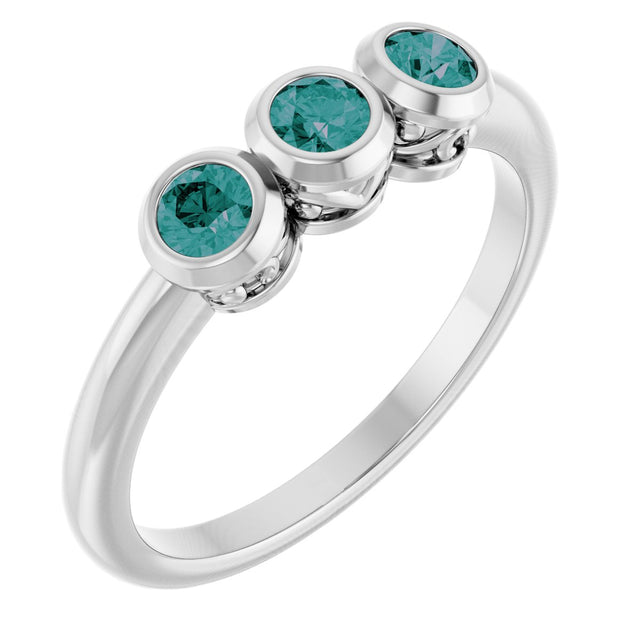 14K Gold Round Natural Alexandrite Three-Stone Bezel-Set Ring - White Gold