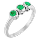 14K Gold Round Natural Emerald Three-Stone Bezel-Set Ring - White Gold