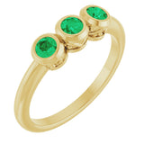 14K Gold Round Natural Emerald Three-Stone Bezel-Set Ring - Yellow Gold