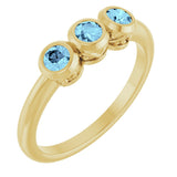14K Gold Round Natural Aquamarine Three-Stone Bezel-Set Ring - Yellow Gold