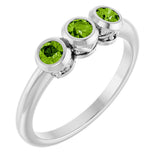 14K Gold Round Natural Peridot Three-Stone Bezel-Set Ring - White Gold
