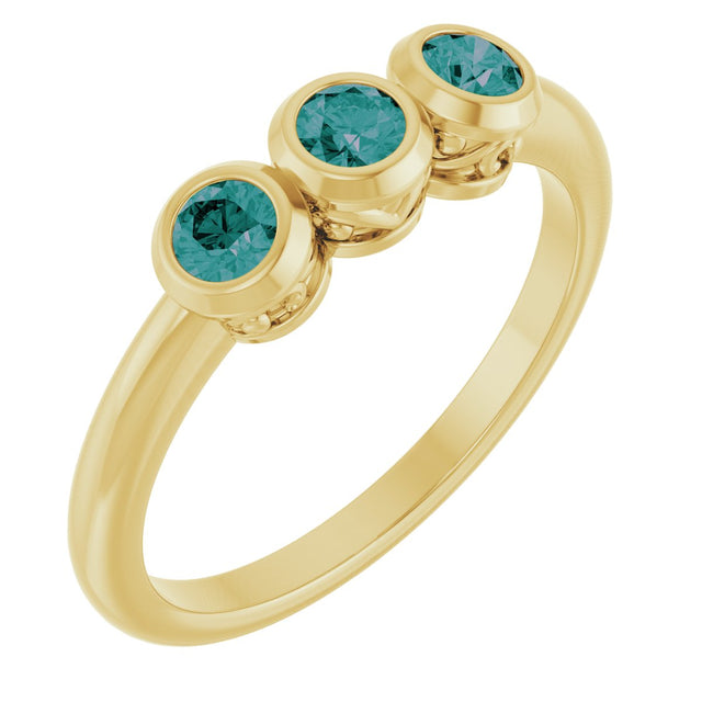 14K Gold Round Natural Alexandrite Three-Stone Bezel-Set Ring - Yellow Gold