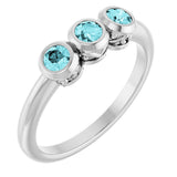 14K Gold Round Natural Blue Zircon Three-Stone Bezel-Set Ring - White Gold