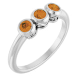 14K Gold Round Natural Citrine Three-Stone Bezel-Set Ring - White Gold