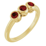 14K Gold Round Natural Mozambique Garnet Three-Stone Bezel-Set Ring - Yellow Gold