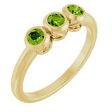 14K Gold Round Natural Peridot Three-Stone Bezel-Set Ring - Yellow Gold