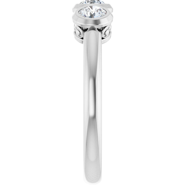 14K Gold Round Natural White Sapphire Three-Stone Bezel-Set Ring - White Gold - view 4