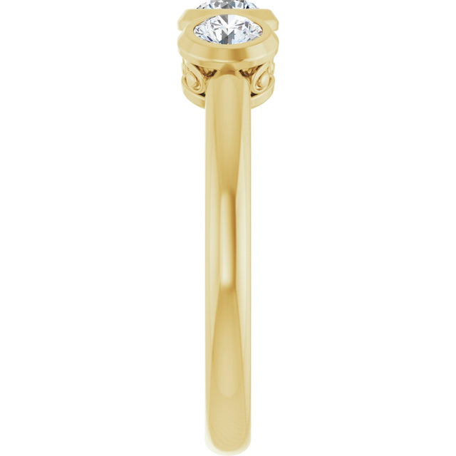 14K Gold Round Natural White Sapphire Three-Stone Bezel-Set Ring - Yellow Gold - view 4