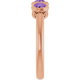 14K Gold Round Natural Amethyst Three-Stone Bezel-Set Ring - Rose Gold - view 4