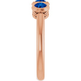 14K Gold Round Natural Blue Sapphire Three-Stone Bezel-Set Ring - Rose Gold - view 4