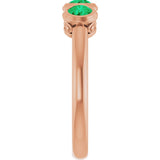 14K Gold Round Lab-Grown Emerald Three-Stone Bezel-Set Ring - Rose Gold - view 6
