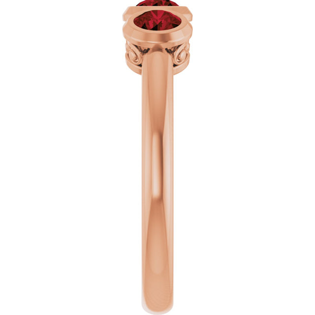 14K Gold Round Natural Mozambique Garnet Three-Stone Bezel-Set Ring - Rose Gold - view 4