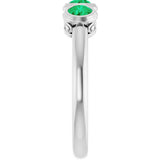 14K Gold Round Lab-Grown Emerald Three-Stone Bezel-Set Ring - White Gold - view 4
