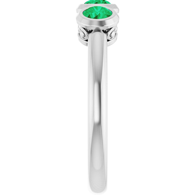 14K Gold Round Lab-Grown Emerald Three-Stone Bezel-Set Ring - White Gold - view 4