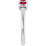Platinum Round Lab-Grown Ruby Three-Stone Bezel-Set Ring - view 6