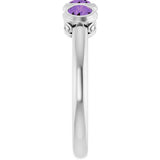 14K Gold Round Natural Amethyst Three-Stone Bezel-Set Ring - White Gold - view 4