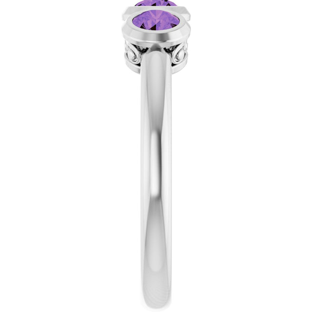 Platinum Round Natural Amethyst Three-Stone Bezel-Set Ring - view 4