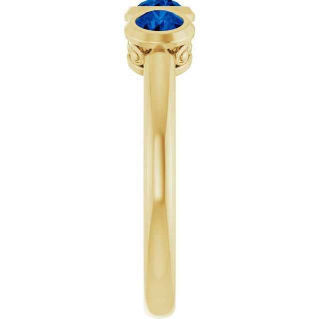 14K Gold Round Lab-Grown Blue Sapphire Three-Stone Bezel-Set Ring - Yellow Gold - view 4