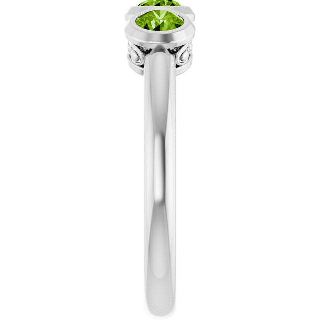 Platinum Round Natural Peridot Three-Stone Bezel-Set Ring - view 6
