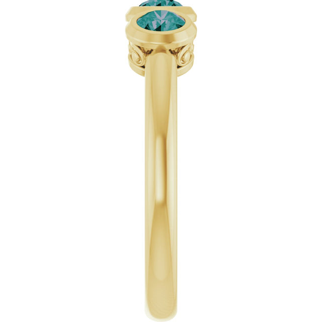 14K Gold Round Natural Alexandrite Three-Stone Bezel-Set Ring - Yellow Gold - view 4