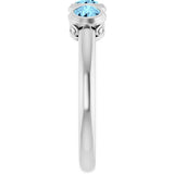 14K Gold Round Natural Aquamarine Three-Stone Bezel-Set Ring - White Gold - view 4