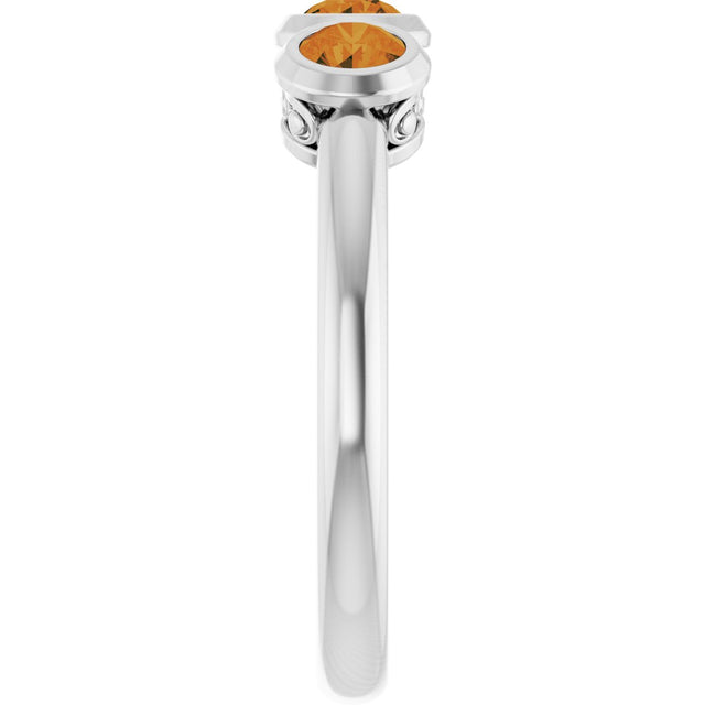 14K Gold Round Natural Citrine Three-Stone Bezel-Set Ring - White Gold - view 4