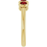 14K Gold Round Natural Mozambique Garnet Three-Stone Bezel-Set Ring - Yellow Gold - view 4