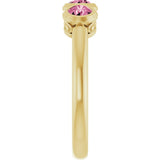 14K Gold Round Natural Pink Tourmaline Three-Stone Bezel-Set Ring - Yellow Gold - view 4