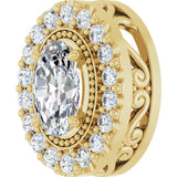 14K Gold Oval Natural Diamond Halo-Style Pendant - Yellow Gold - view 2