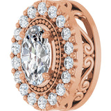 14K Gold Oval Natural Diamond Halo-Style Pendant - Rose Gold - view 2