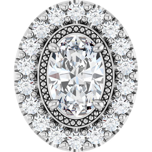 14K Gold Oval Lab-Grown Diamond Halo-Style Pendant – 5/8 CTW - White Gold