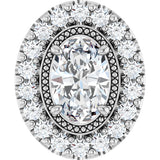 14K Gold Oval Natural Diamond Halo-Style Pendant - White Gold