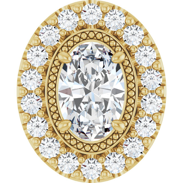 14K Gold Oval Natural Diamond Halo-Style Pendant - Yellow Gold