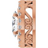 14K Gold Oval Natural Diamond Halo-Style Pendant - Rose Gold - view 3