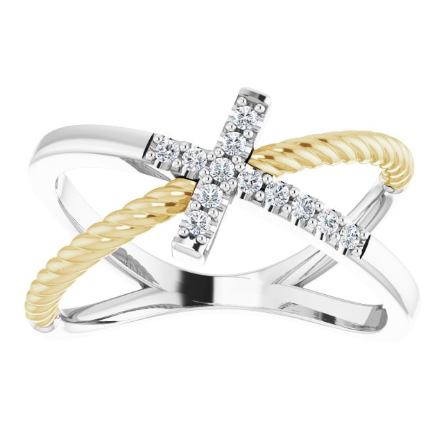 14K Gold Round Natural Diamond Accented Cross Rope Ring - Two-Tone - view 3