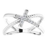 Platinum Round Natural Diamond Accented Cross Rope Ring - view 3