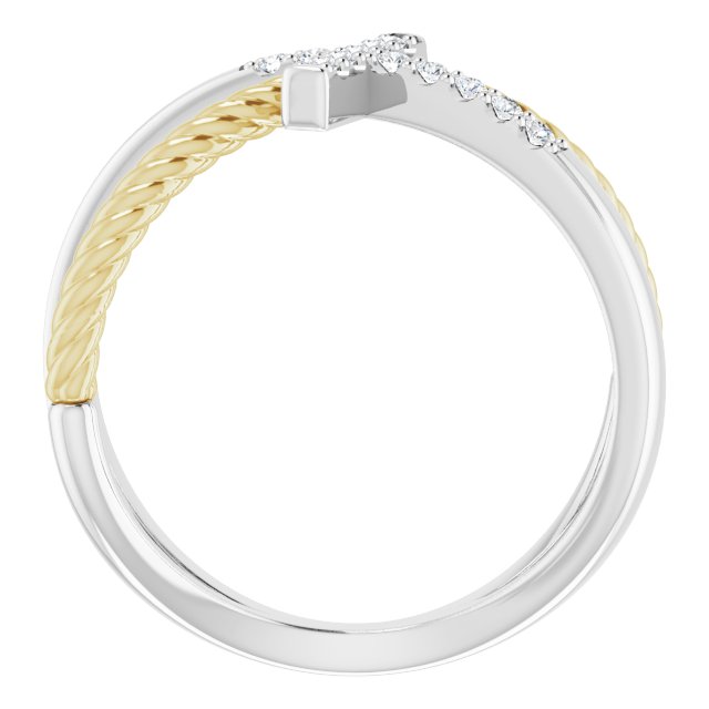 14K Gold Round Natural Diamond Accented Cross Rope Ring - Two-Tone - view 2