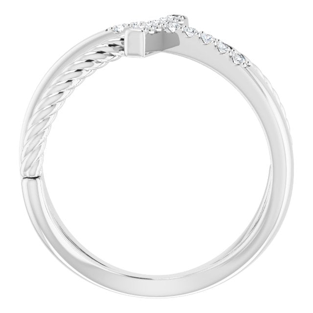 Platinum Round Natural Diamond Accented Cross Rope Ring - view 2