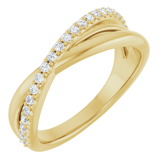 14K Gold Round Natural Diamond Accented Criss-Cross Ring - Yellow Gold