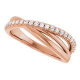 14K Gold Round Natural Diamond Accented Criss-Cross Ring - Rose Gold - view 5