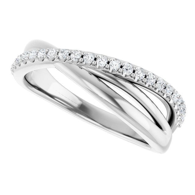 14K Gold Round Natural Diamond Accented Criss-Cross Ring - White Gold - view 5