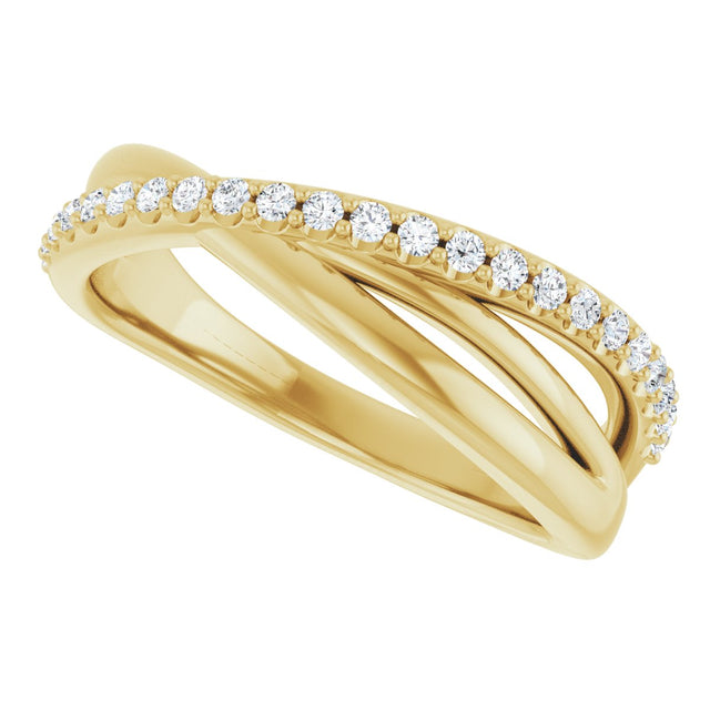 14K Gold Round Natural Diamond Accented Criss-Cross Ring - Yellow Gold - view 5