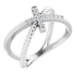 Platinum Round Natural Diamond Accented Cross Rope Ring