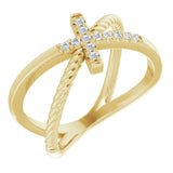 14K Gold Round Natural Diamond Accented Cross Rope Ring - Yellow Gold