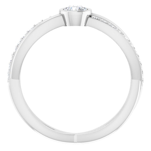 14K Gold Round Natural Diamond Criss-Cross Accented Ring - White Gold - view 2