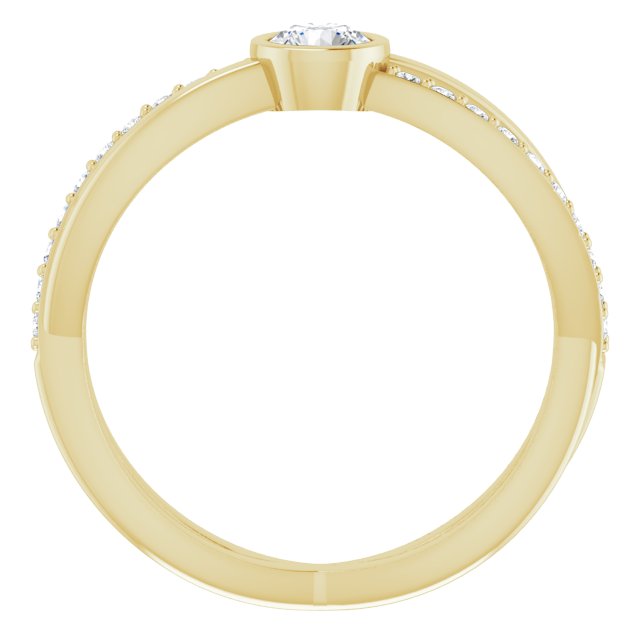 14K Gold Round Natural Diamond Criss-Cross Accented Ring - Yellow Gold - view 2