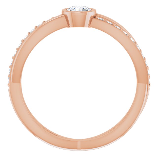 14K Gold Round Natural Diamond Criss-Cross Accented Ring - Rose Gold - view 2