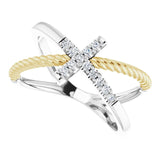 14K Gold Round Natural Diamond Accented Cross Rope Ring - Two-Tone - view 5