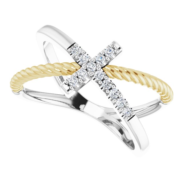 14K Gold Round Natural Diamond Accented Cross Rope Ring - Two-Tone - view 5
